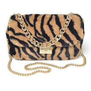 BNWT Tiger Print Faux Fur Iconic Shoulder Bag Animal Printed Fur Crossbody Bag